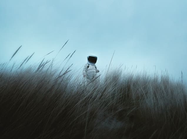 Astronaut in field - conceptual vision and success