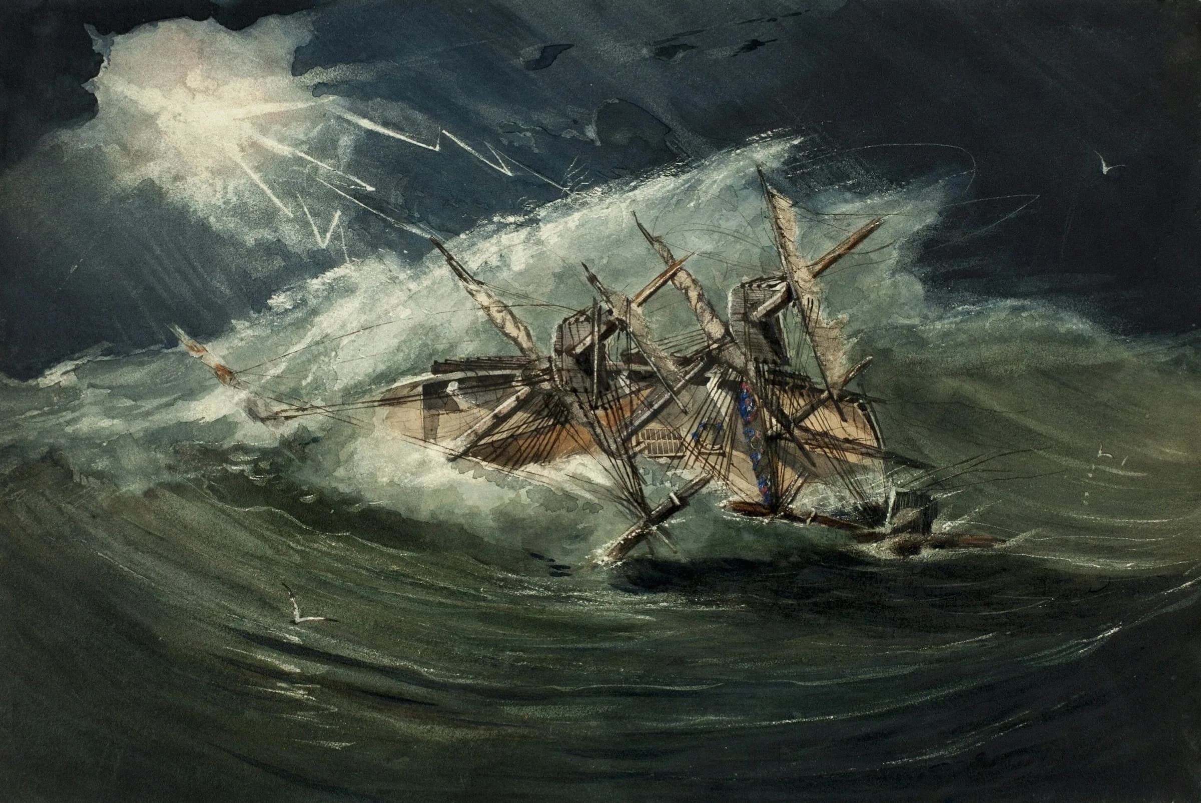 Ship in stormy ocean