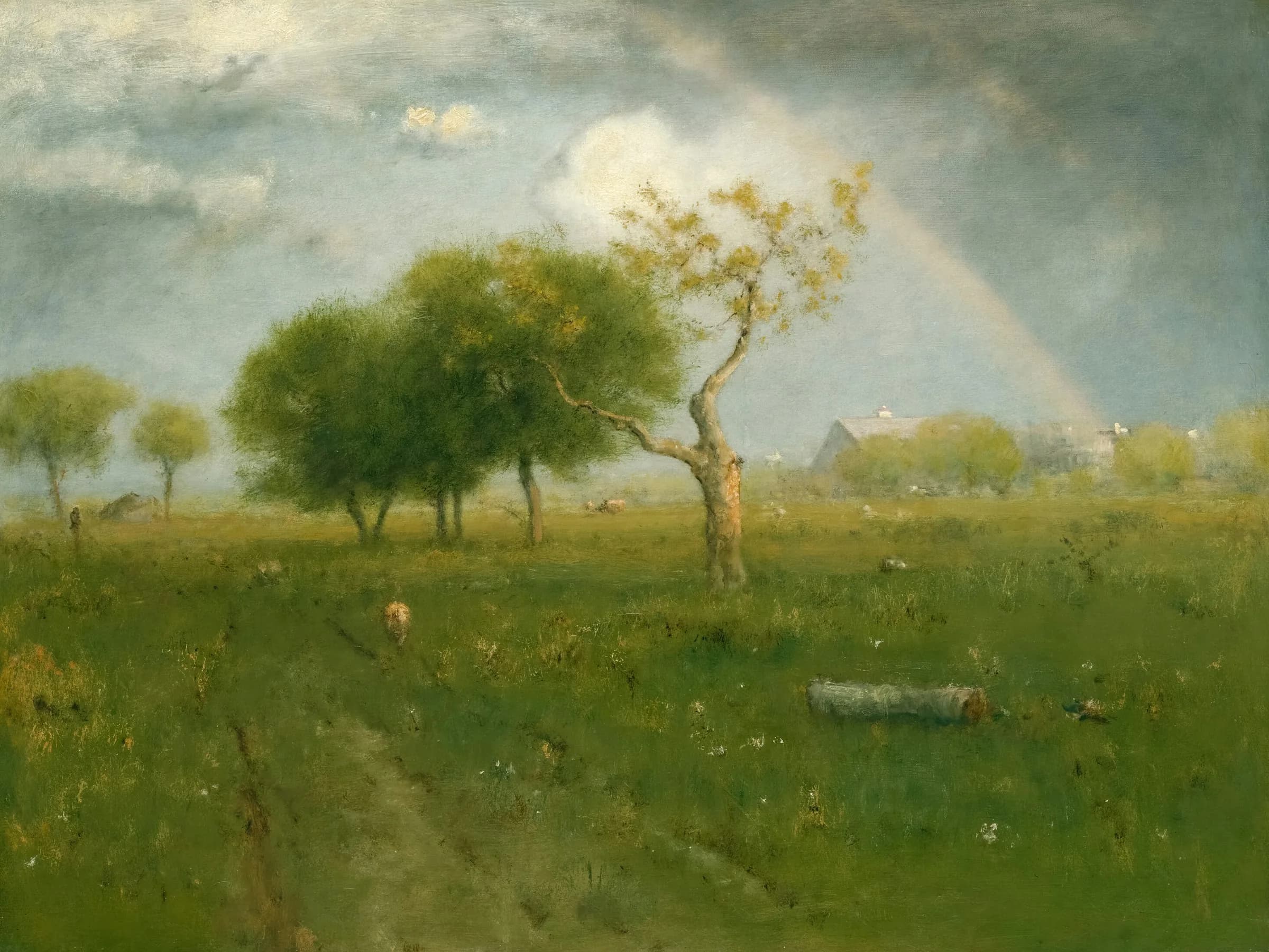 Magical spring rainbow and greenery